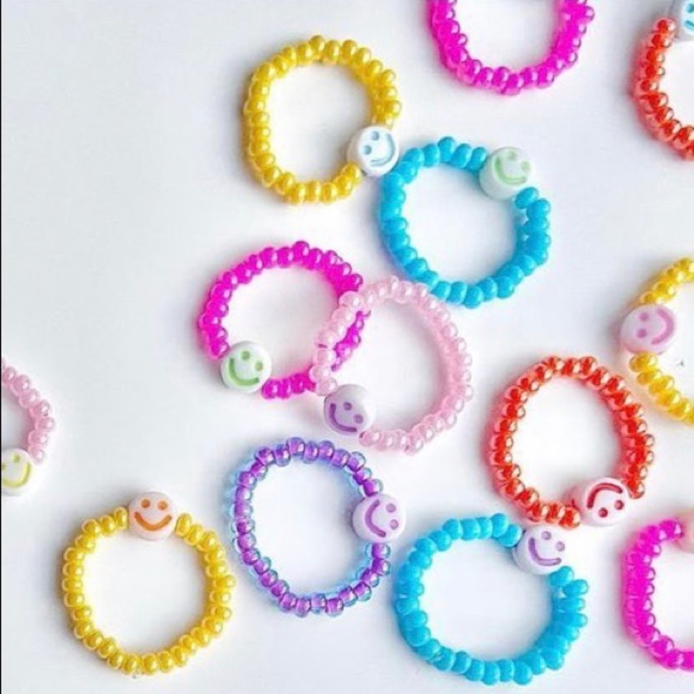 Smiley face beaded ring stretch ring y2k 90’s jewelry trendy handmade stackable